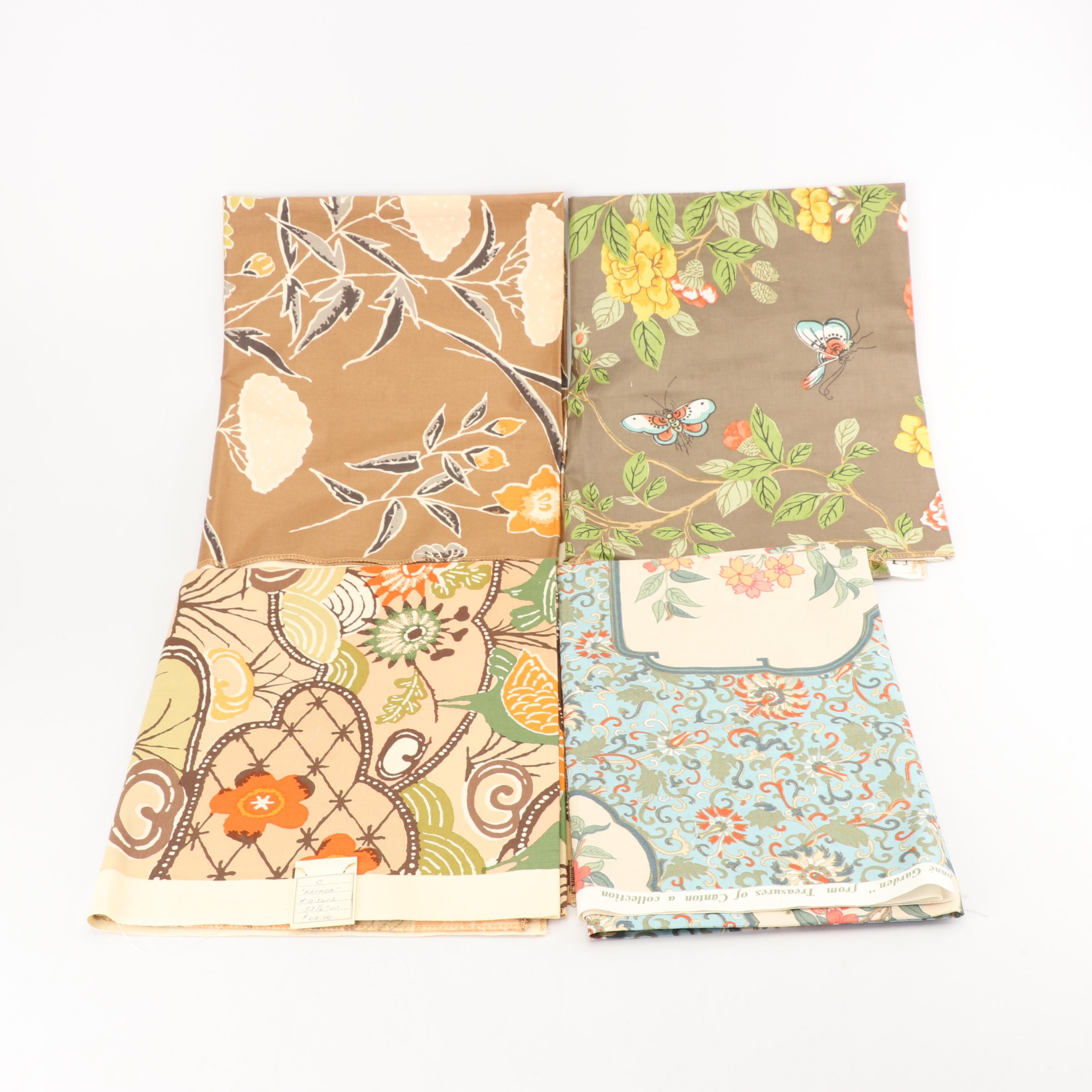 Batik, Floral Chintz, and Damask Upholstery Fabric Samples, 1970s and 1980s