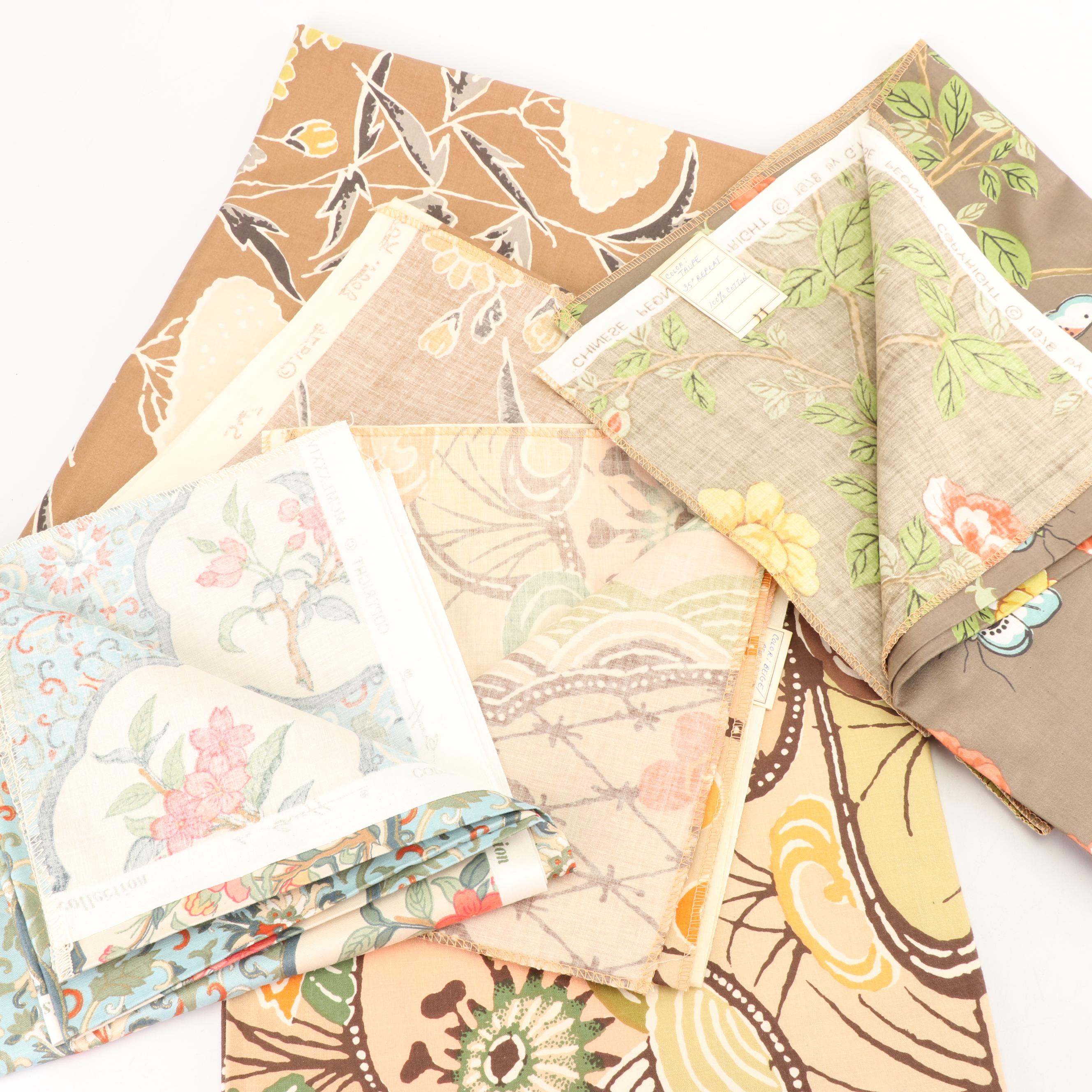 Batik, Floral Chintz, and Damask Upholstery Fabric Samples, 1970s and 1980s