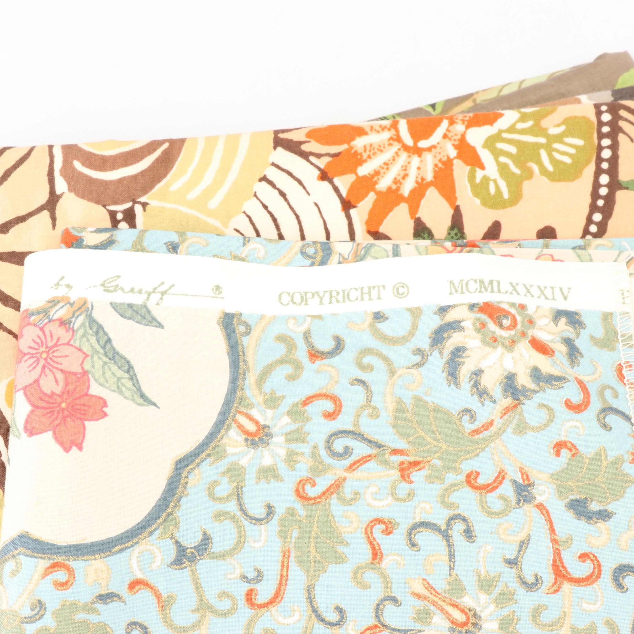 Batik, Floral Chintz, and Damask Upholstery Fabric Samples, 1970s and 1980s