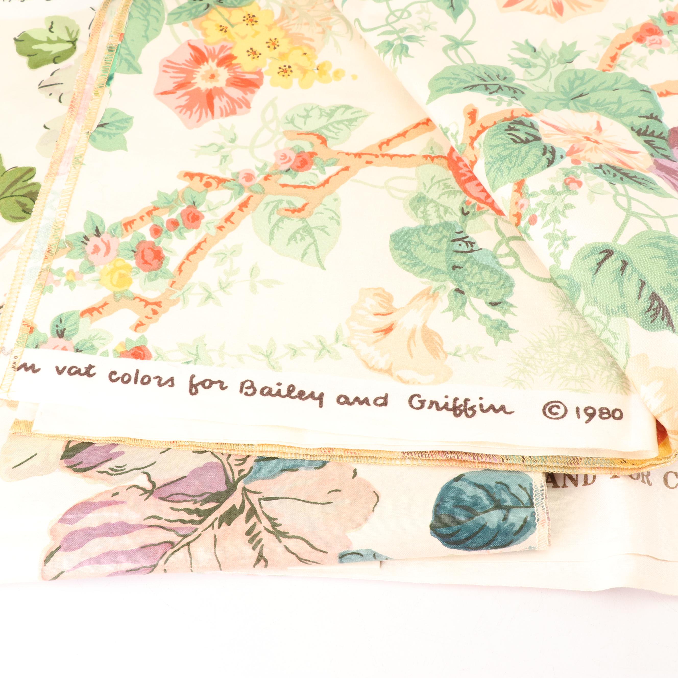 Batik, Floral Chintz, and Damask Upholstery Fabric Samples, 1970s and 1980s