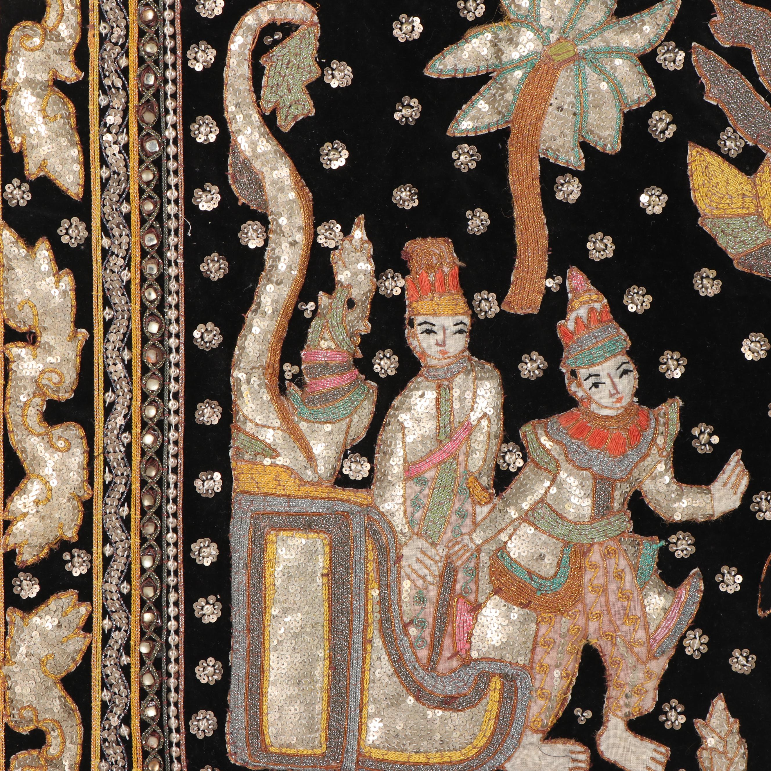 Burmese Style Hand-Embroidered Kalaga Textile