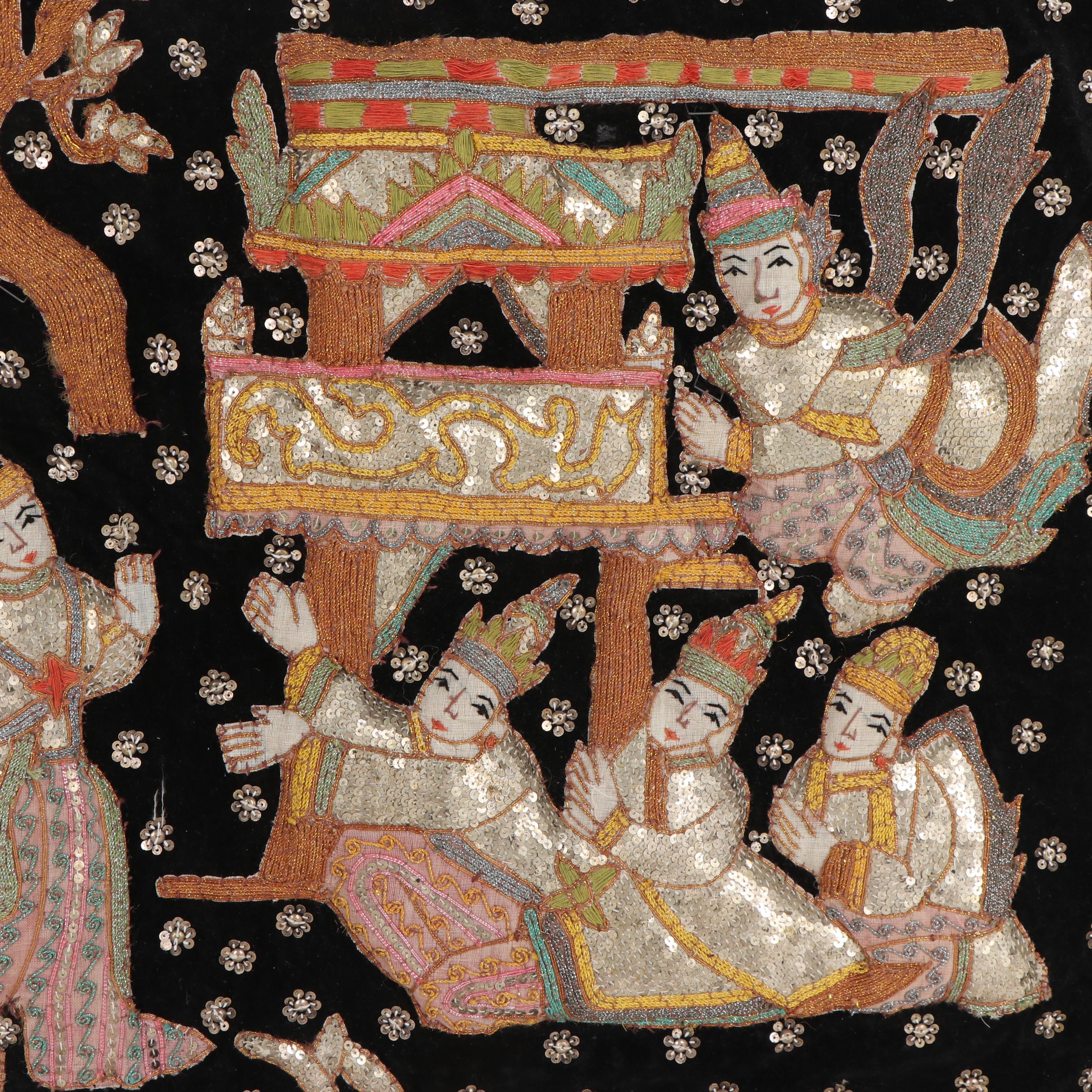 Burmese Style Hand-Embroidered Kalaga Textile