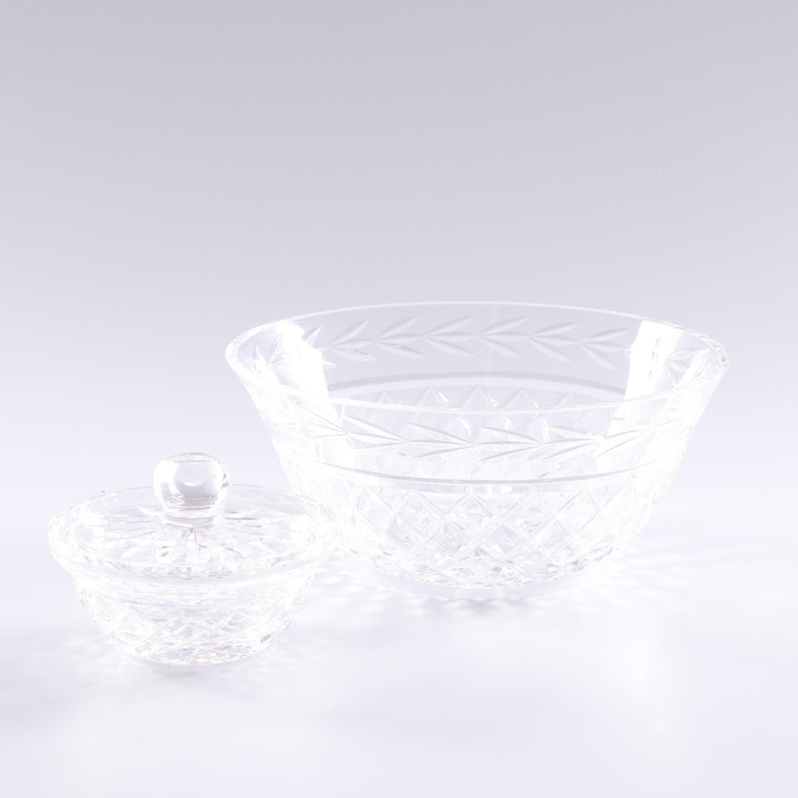 Waterford Crystal "Glandore" Bowl and Lidded Condiment Bowl