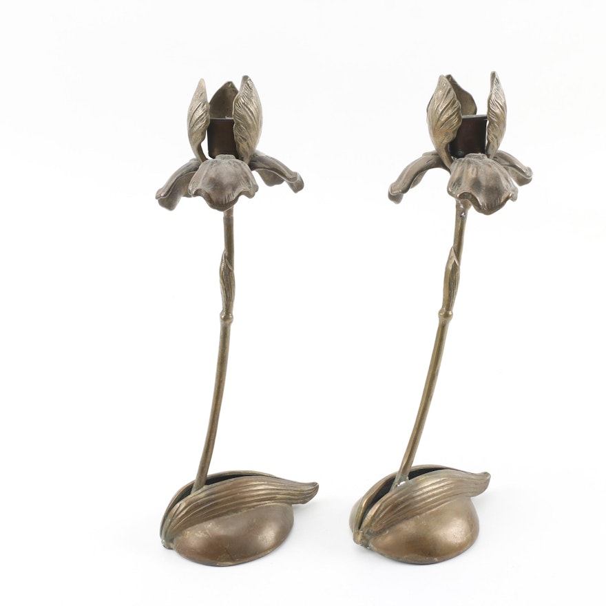 Silvestri Brass Iris Candlesticks