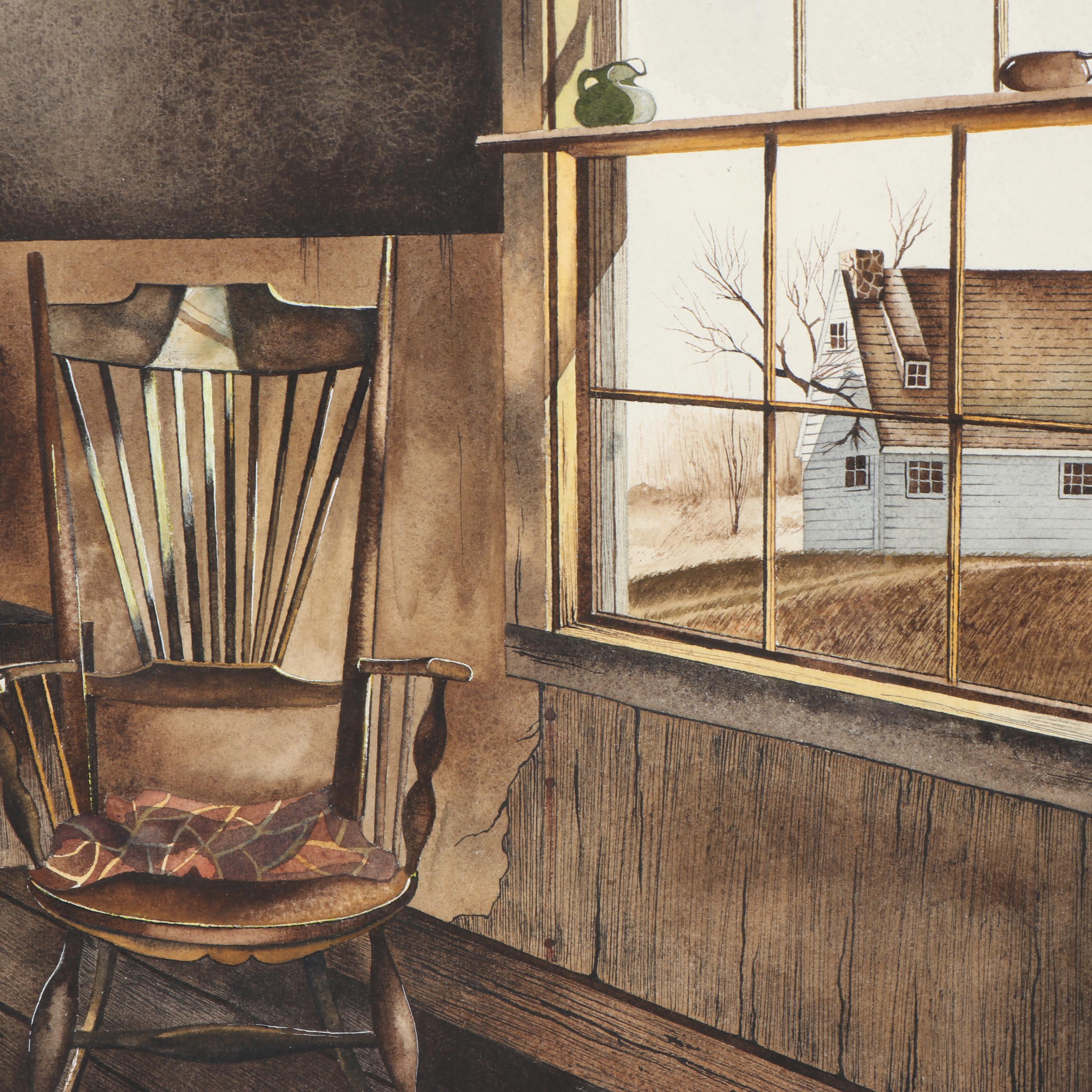 Watercolor Painting of Window View