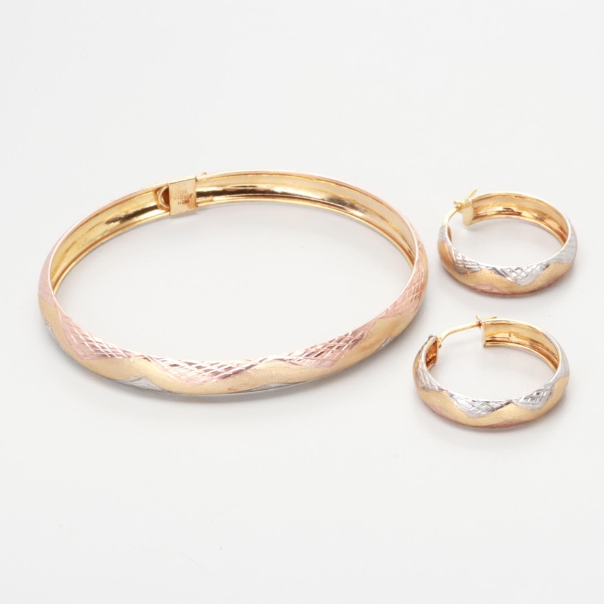 Gold Wash on Sterling Silver Bangle with Matching Hoop Earrings