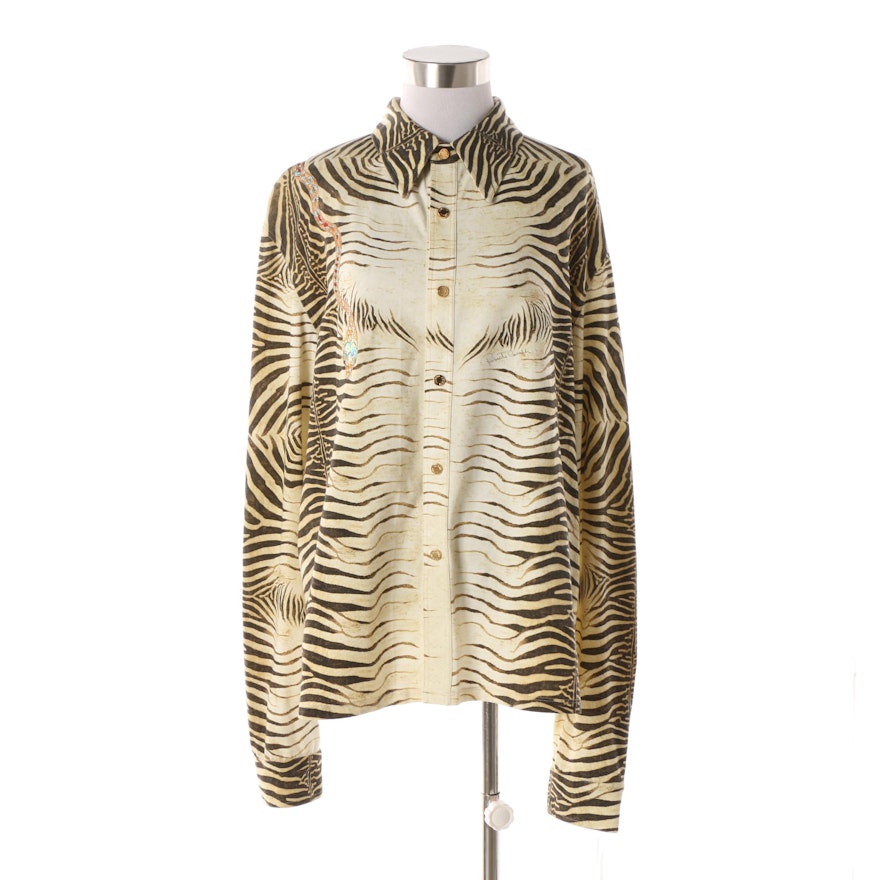 Men's Roberto Cavalli Embellished Zebra Print Shirt