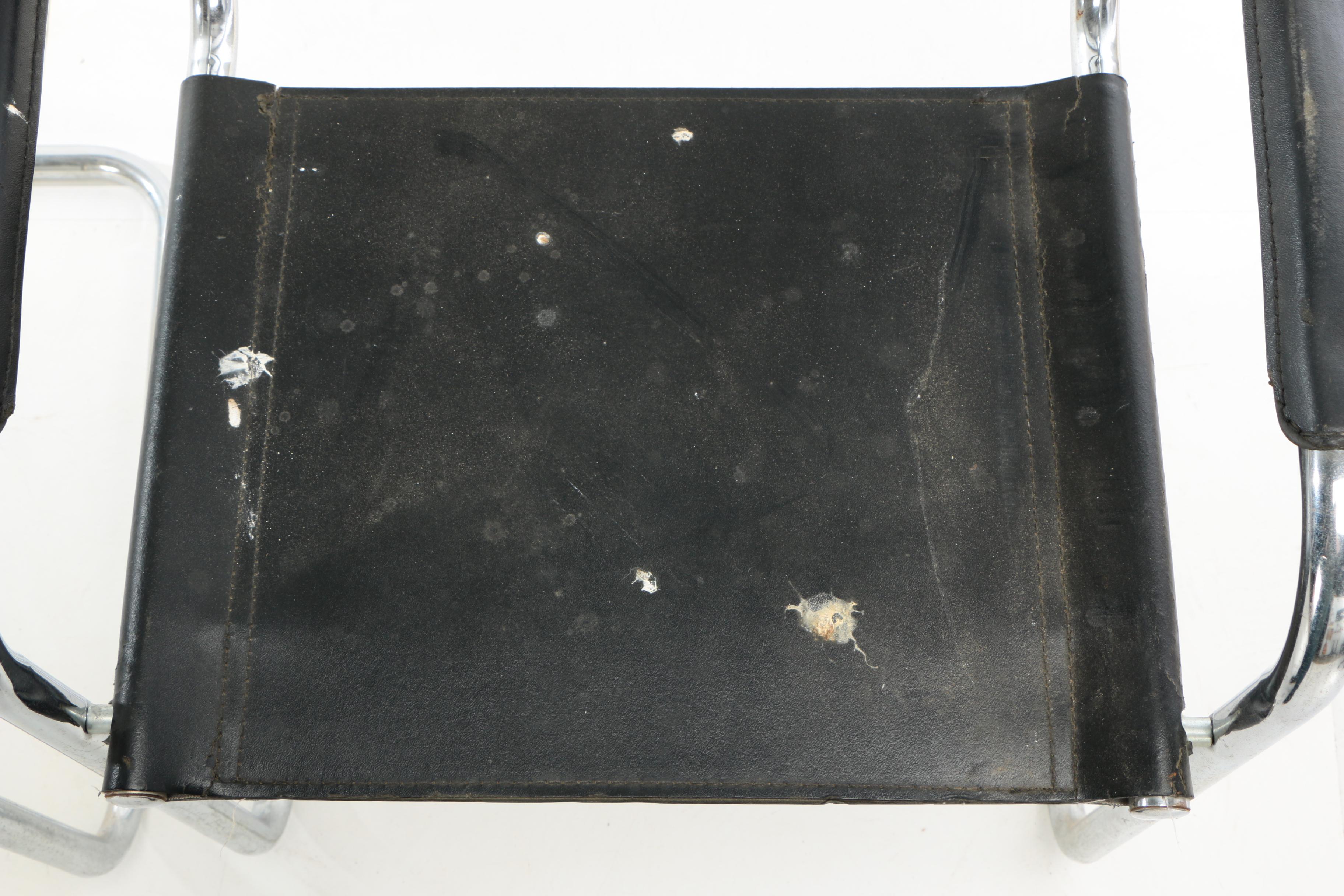 Bauhaus Style Leather Sling Metal Cantilever Armchairs, 20th Century