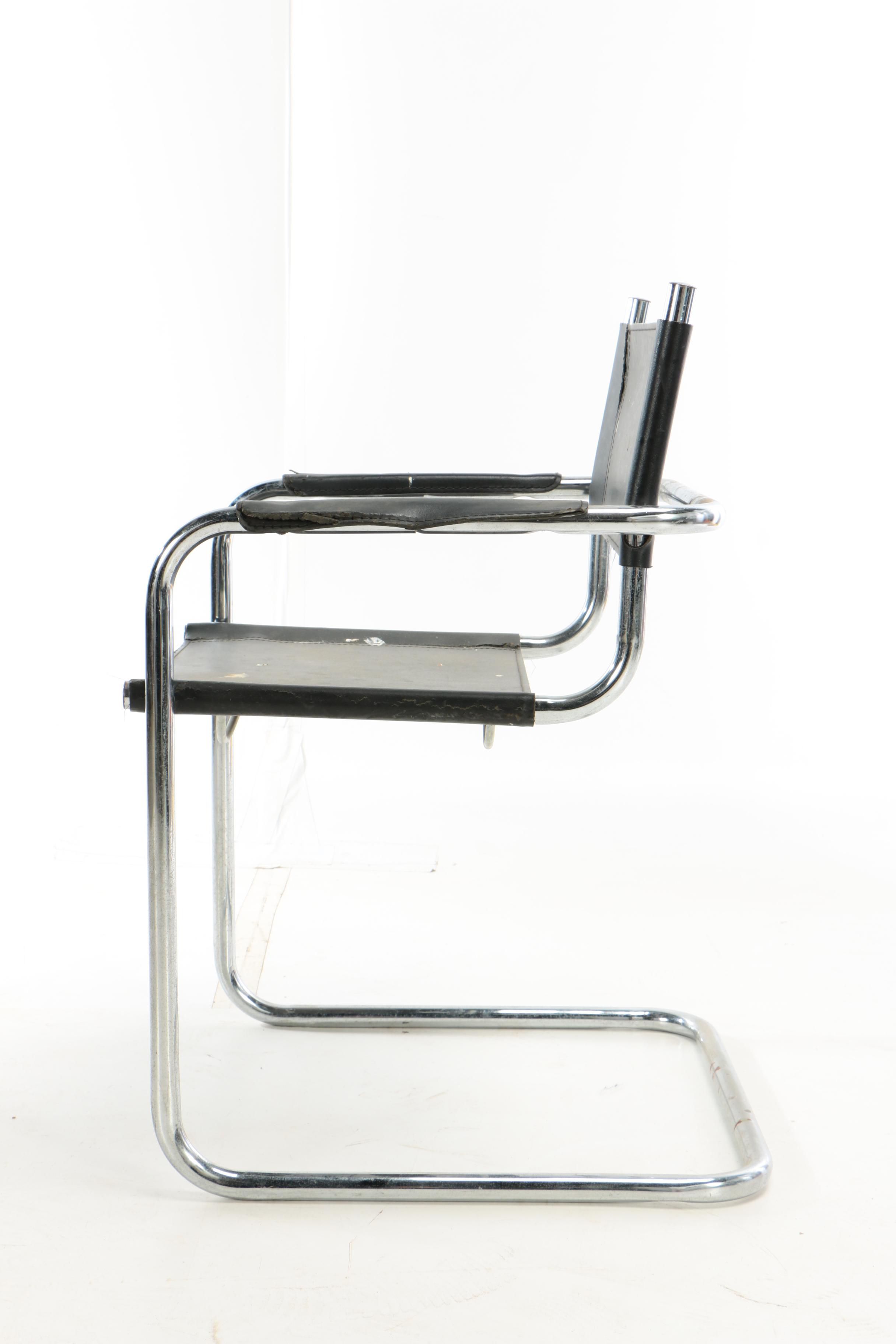 Bauhaus Style Leather Sling Metal Cantilever Armchairs, 20th Century