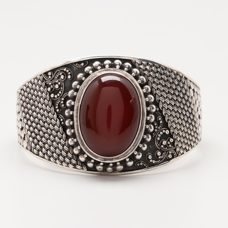 Sterling Silver Carnelian Bali Style Cuff