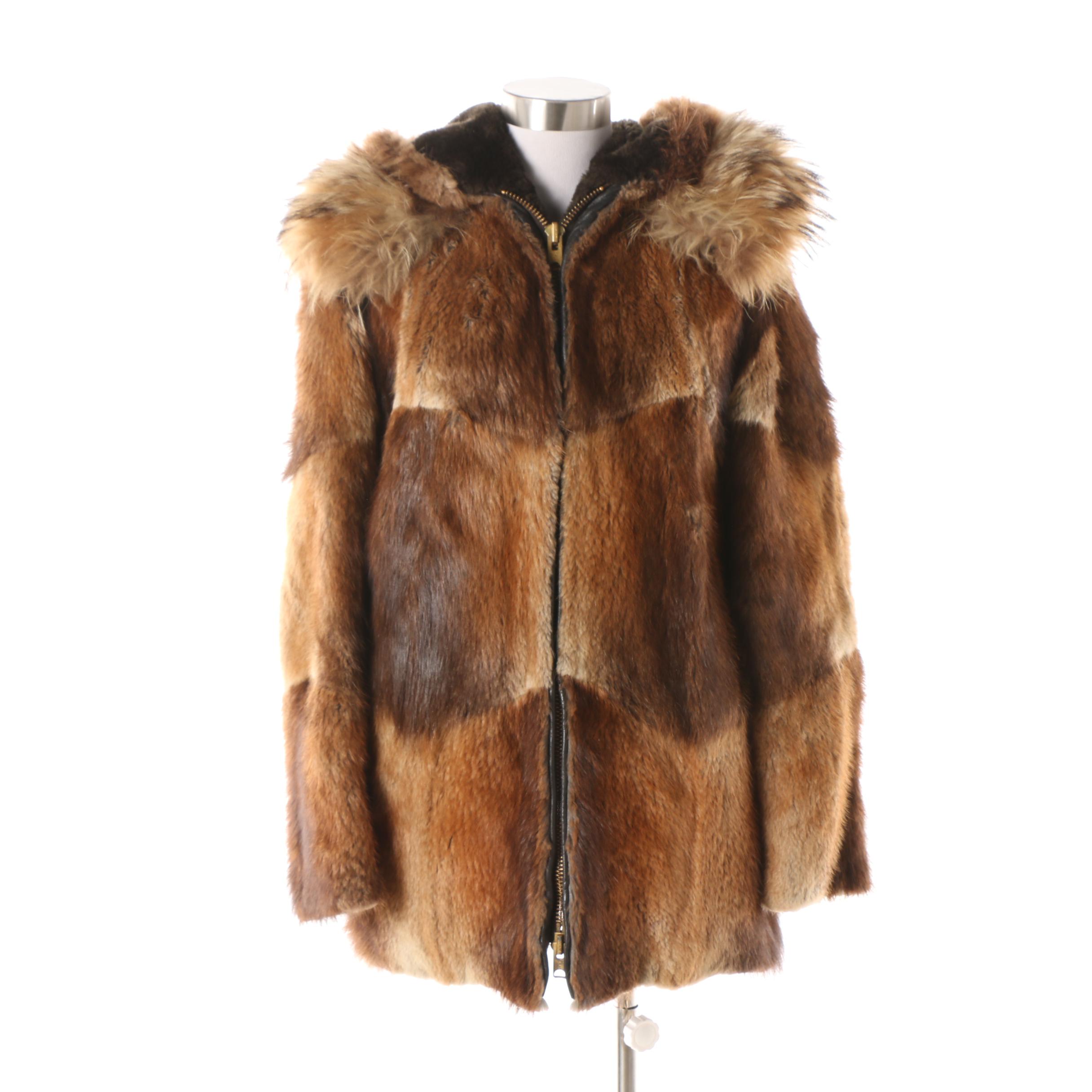 Vintage David Green Anchorage Beaver Fur Jacket with Coyote Fur Trim Hood