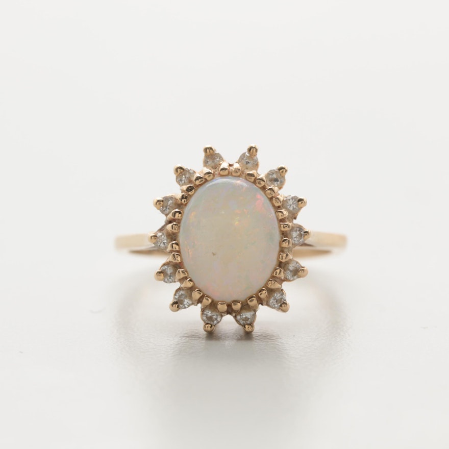 14K Yellow Gold Opal and Diamond Ring