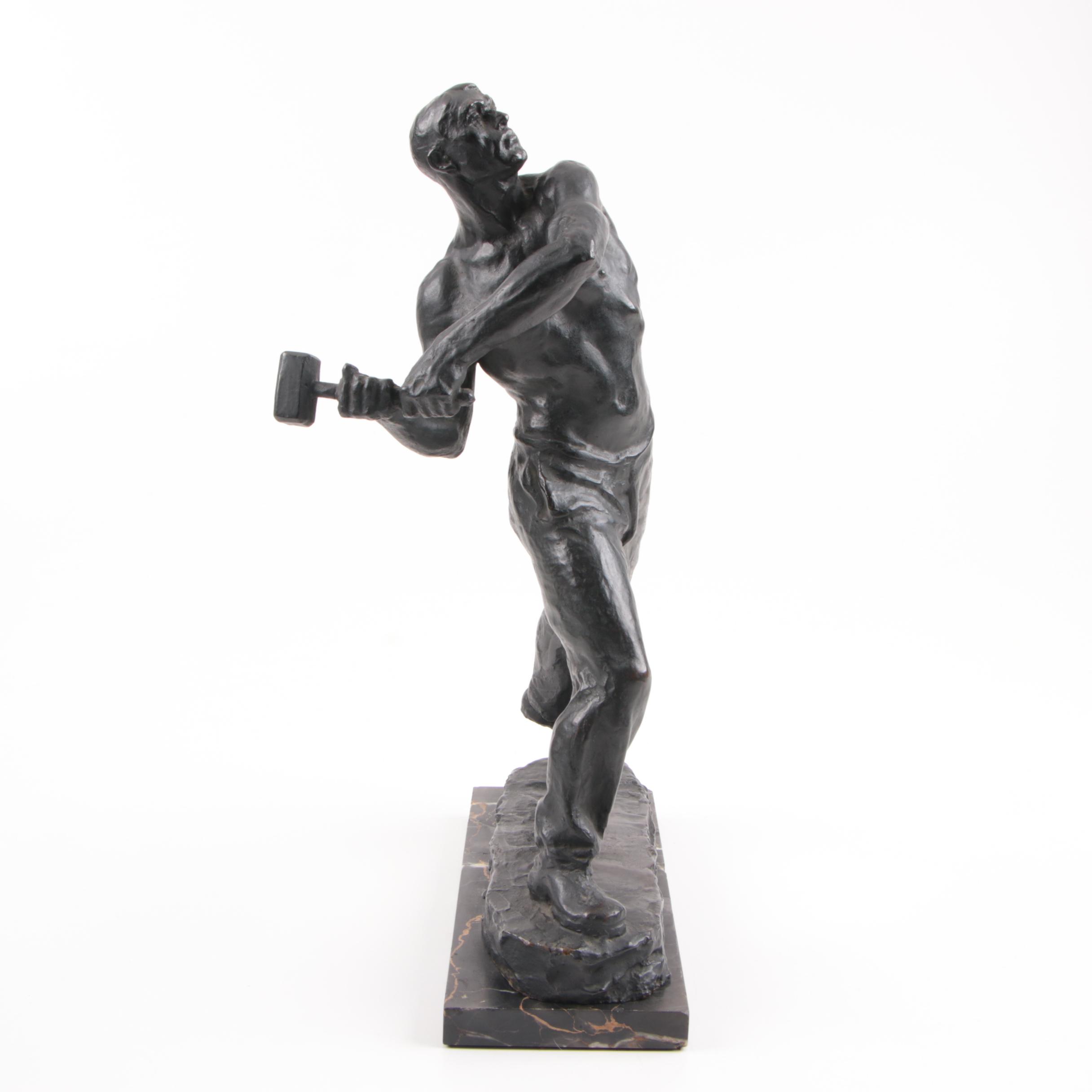 Max Kalish Circa 1930 Bronze Sculpture of Laborer on Porto D'Oro Base