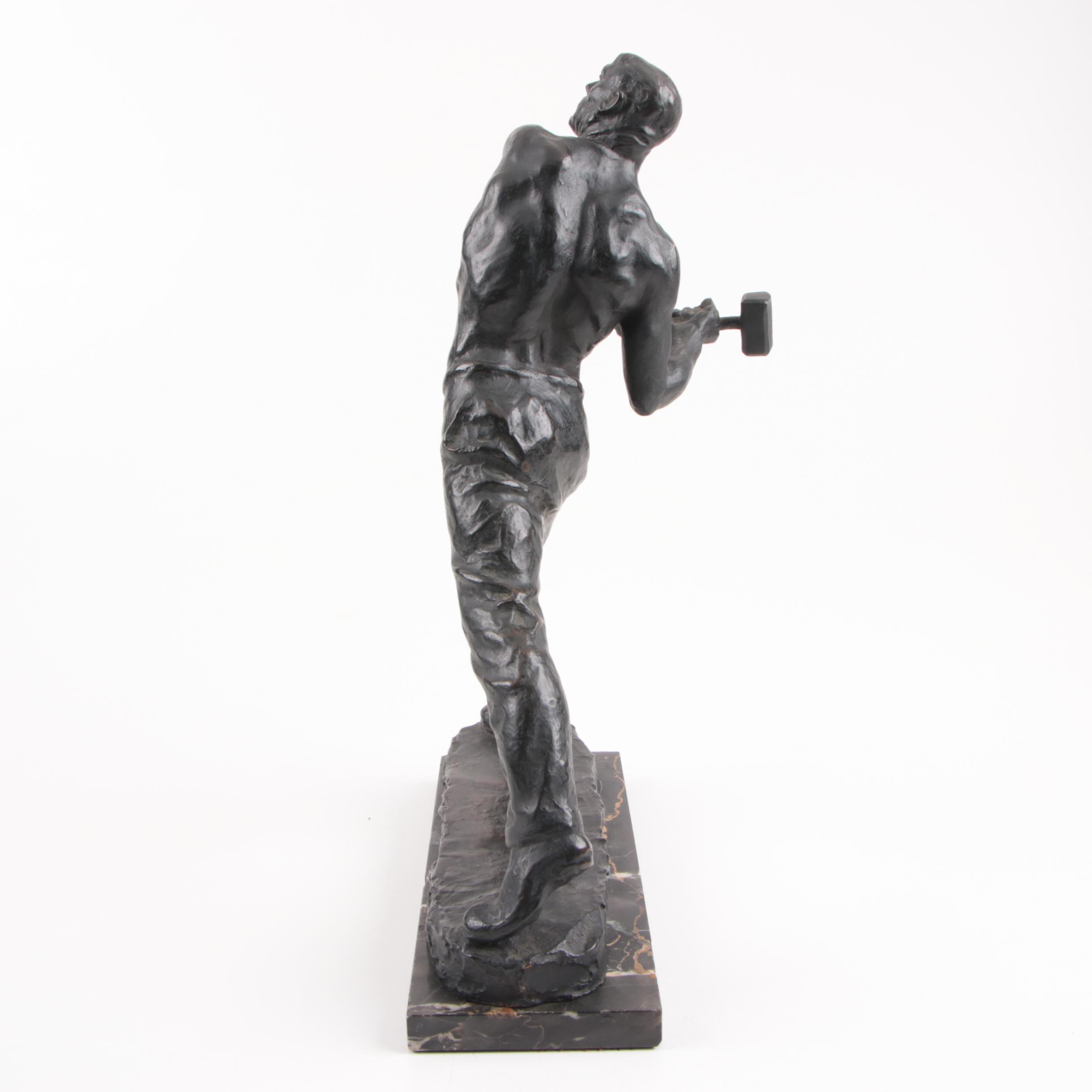 Max Kalish Circa 1930 Bronze Sculpture of Laborer on Porto D'Oro Base