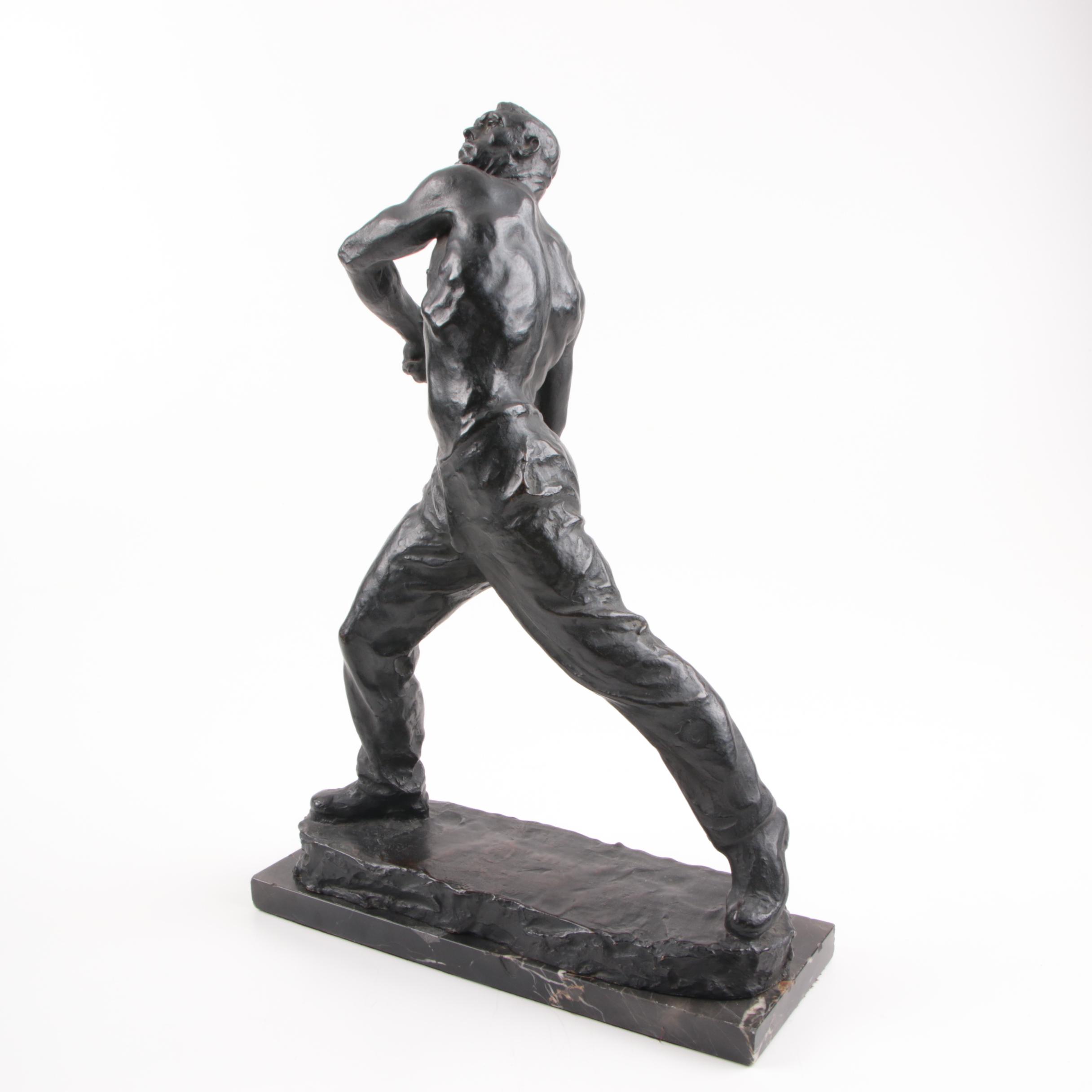 Max Kalish Circa 1930 Bronze Sculpture of Laborer on Porto D'Oro Base