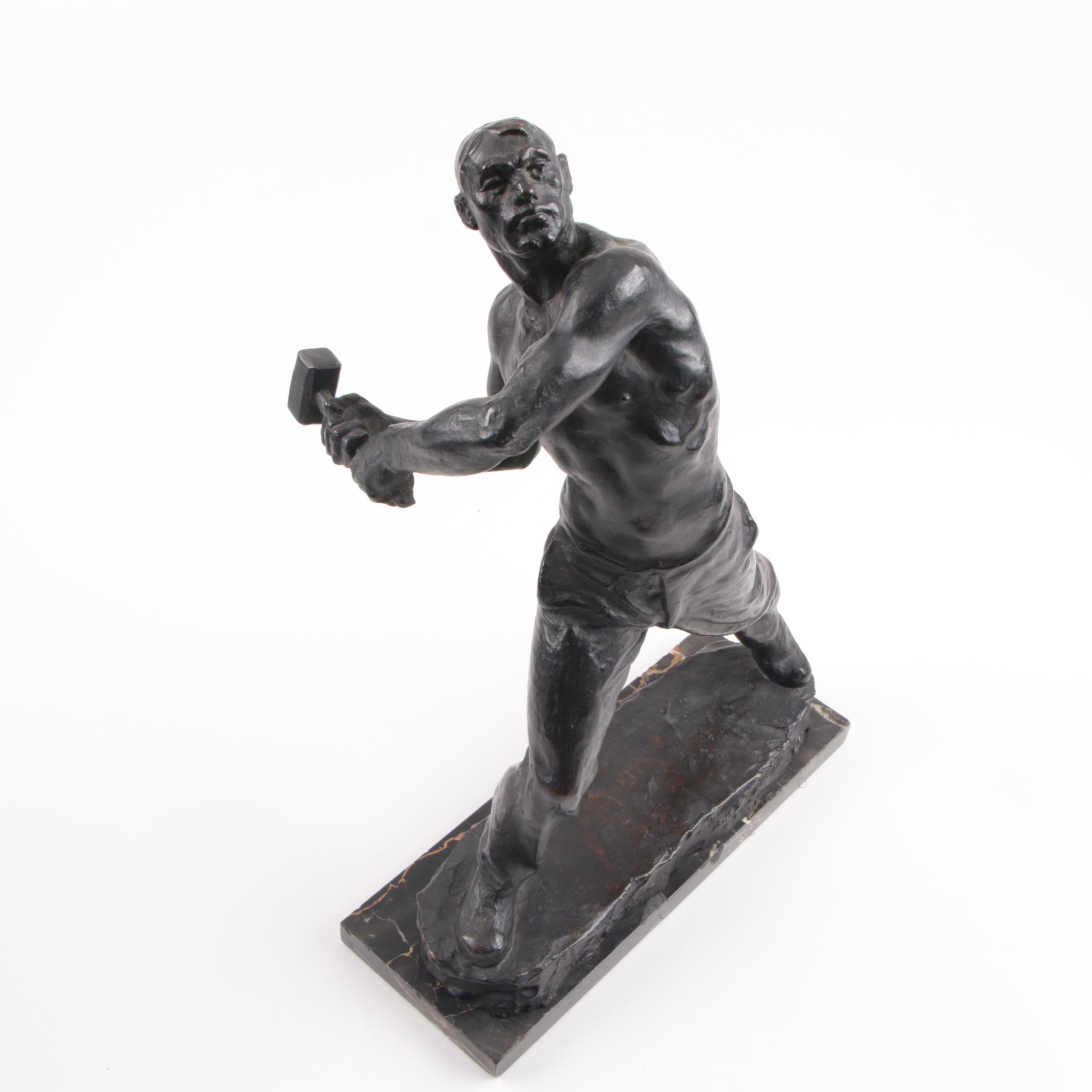 Max Kalish Circa 1930 Bronze Sculpture of Laborer on Porto D'Oro Base