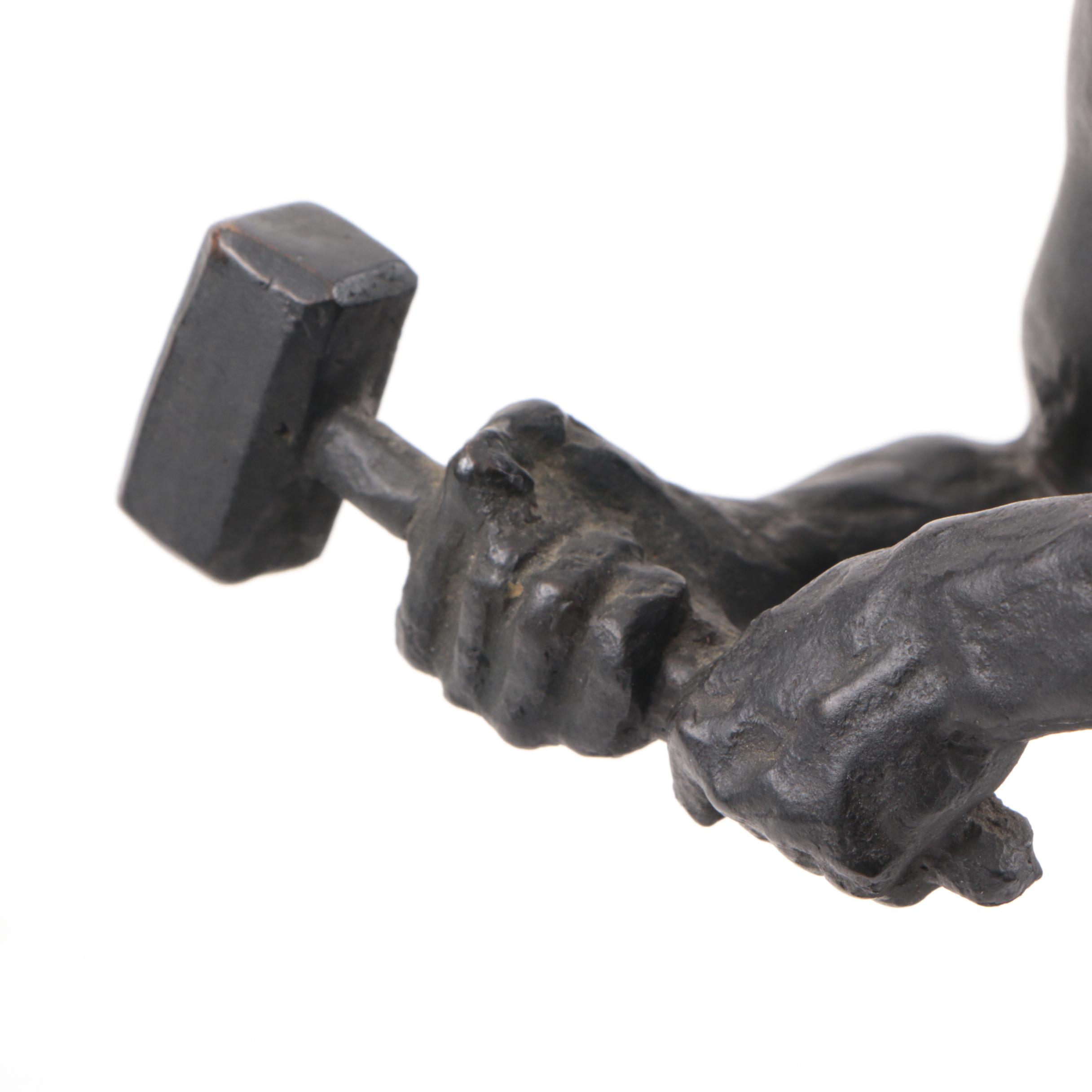 Max Kalish Circa 1930 Bronze Sculpture of Laborer on Porto D'Oro Base