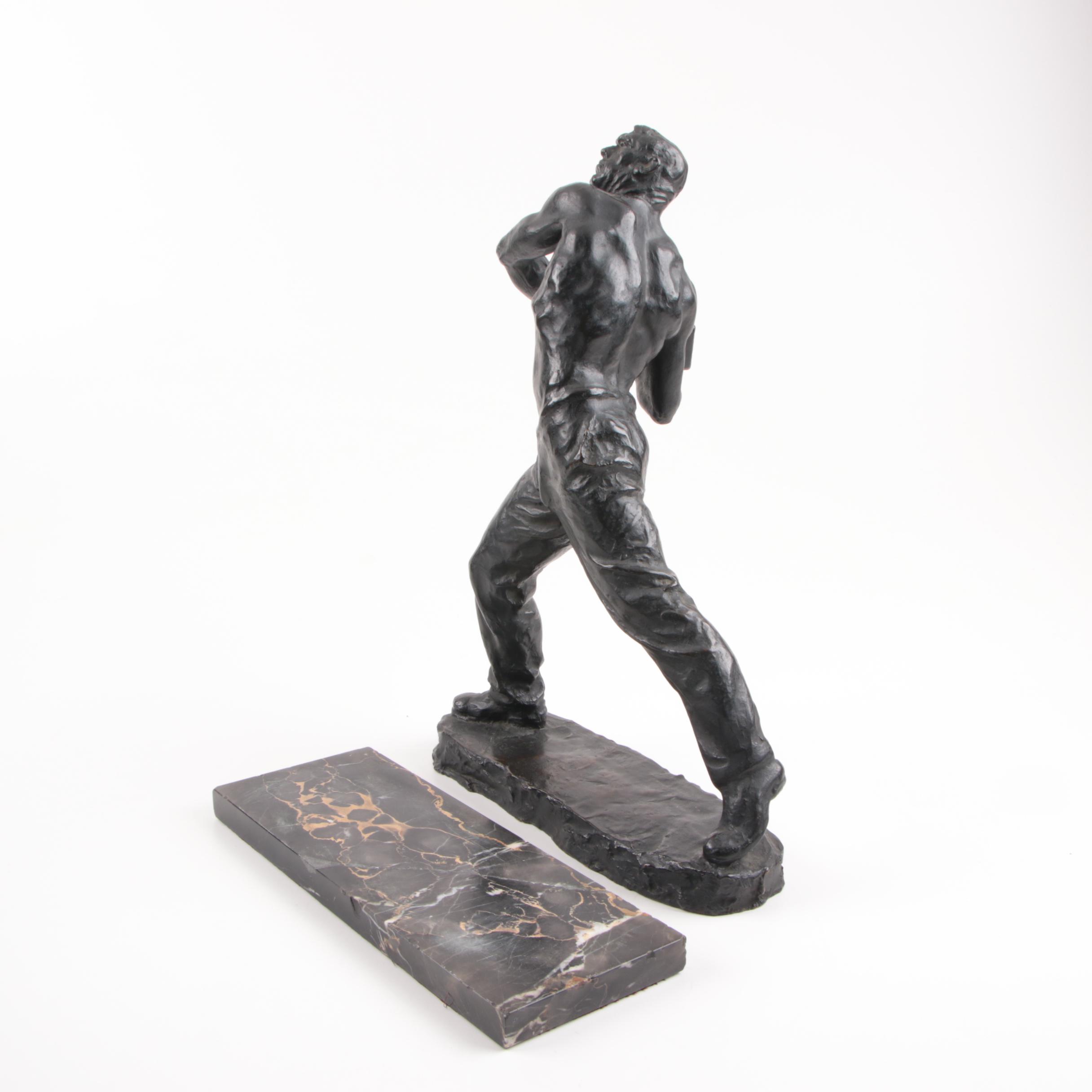 Max Kalish Circa 1930 Bronze Sculpture of Laborer on Porto D'Oro Base
