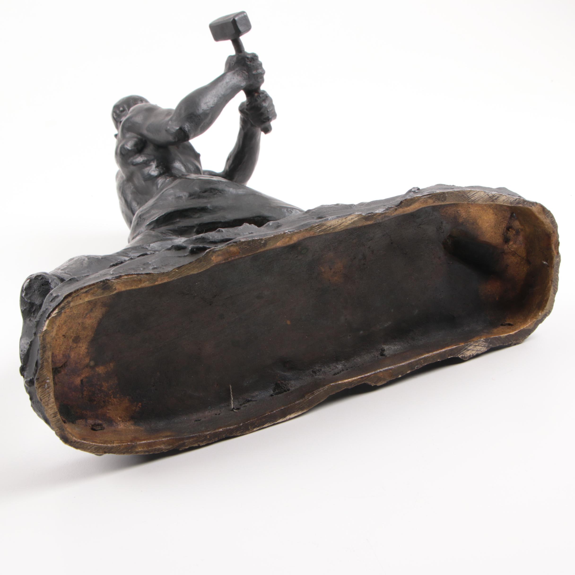 Max Kalish Circa 1930 Bronze Sculpture of Laborer on Porto D'Oro Base