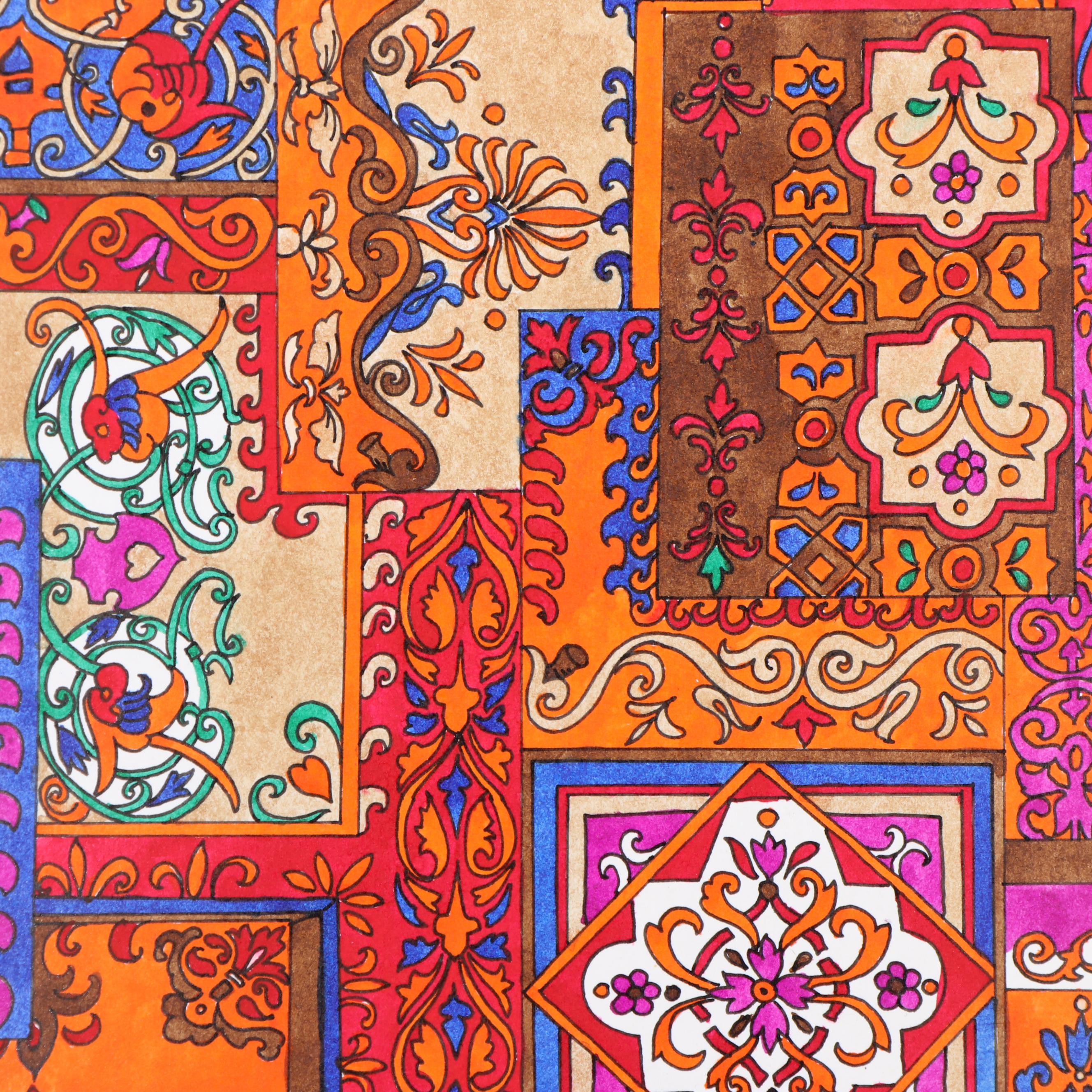 Marubeni Ink and Watercolor Painted Textile Pattern Design