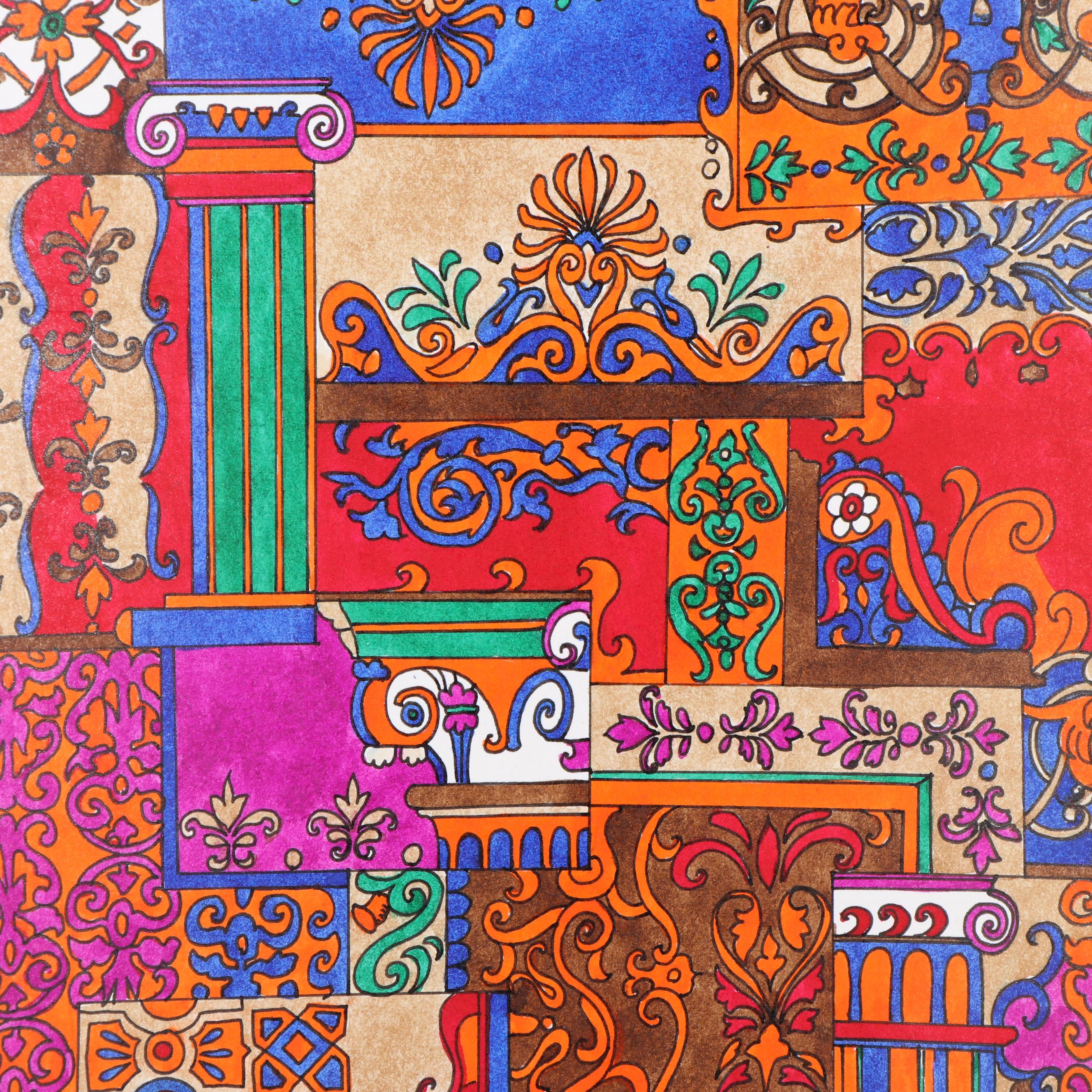 Marubeni Ink and Watercolor Painted Textile Pattern Design