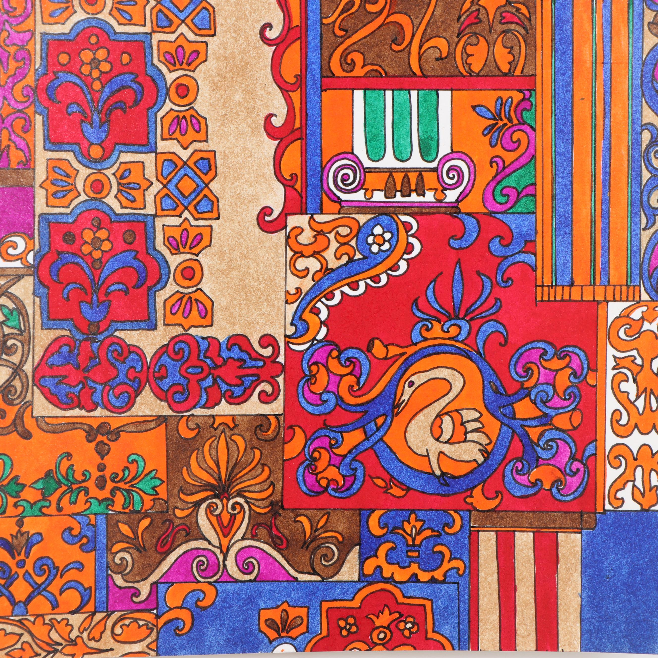 Marubeni Ink and Watercolor Painted Textile Pattern Design