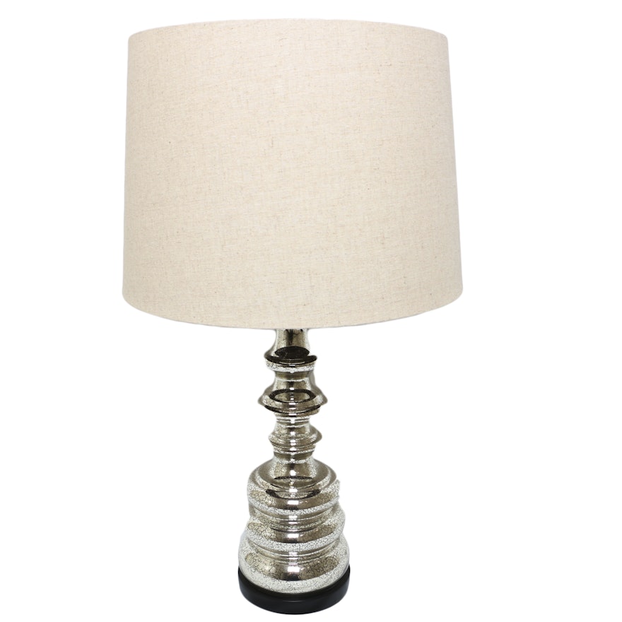 Mercury Glass Inspired Candle Stand Style Table Lamp with Drum Shade