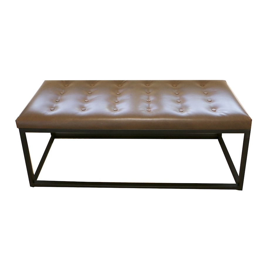 Tufted Vinyl Upholstered Metal Bench, 21st Century