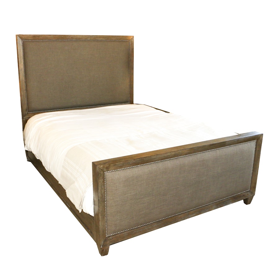 Upholstered Wooden Full Size Bed Frame, 21st Century