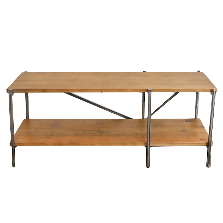 Pine and Metal Two-Tier Console Table, 21st Century