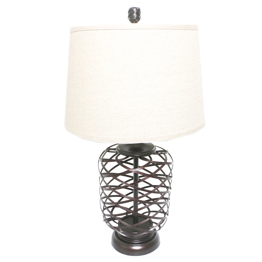 Bronze Tone Metal Cage Lamp with Drum Shade