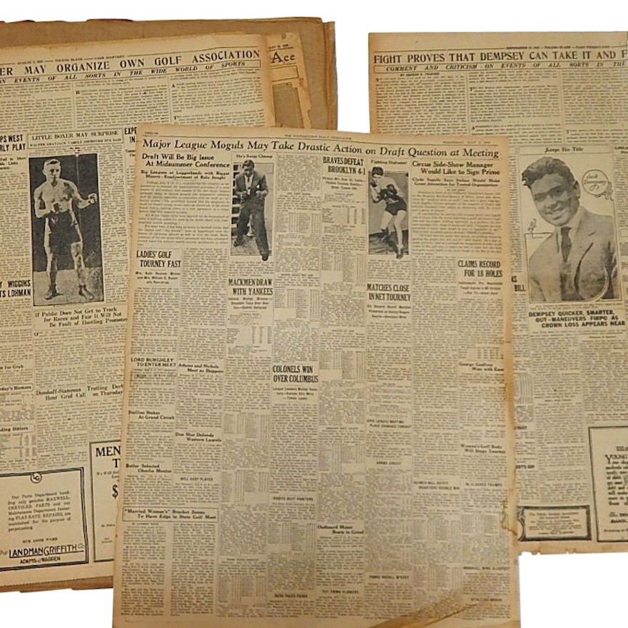 1920s/1930s Newspapers with Jack Dempsey Articles