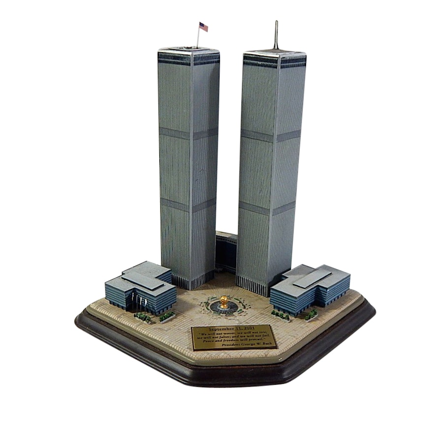 Danbury Mint "Twin Towers Commemorative" Sculpture with President GW Bush Plaque