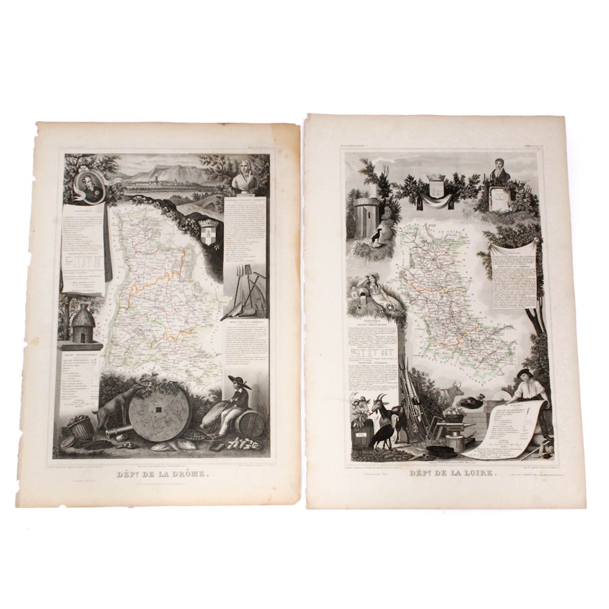 Joseph Lemercier 1850s Engraved Maps of France from "Atlas National Illustré"