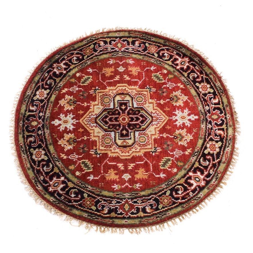 Hand-Knotted Indo-Persian Heriz Round Rug