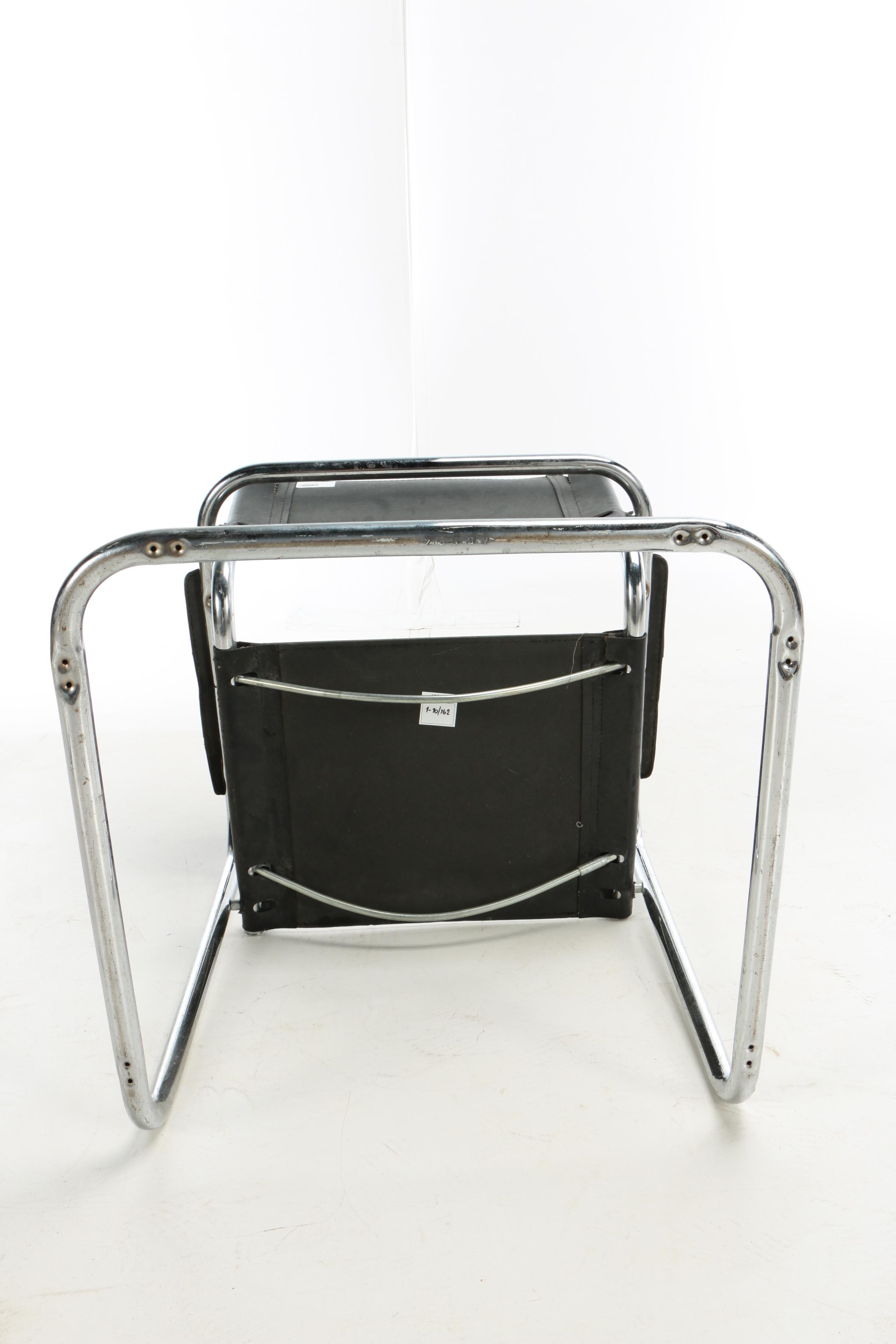 Bauhaus Style Leather Sling Metal Cantilever Armchairs, 20th Century