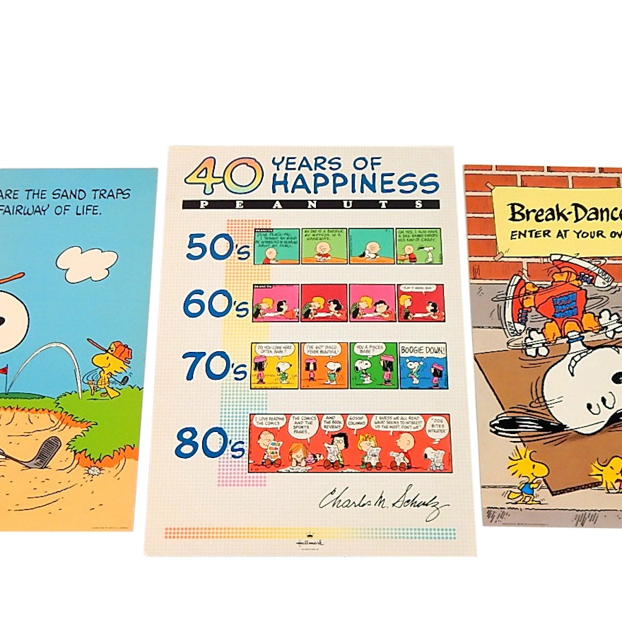 Three Vintage Charlie Brown/Snoopy Cardstock Posters