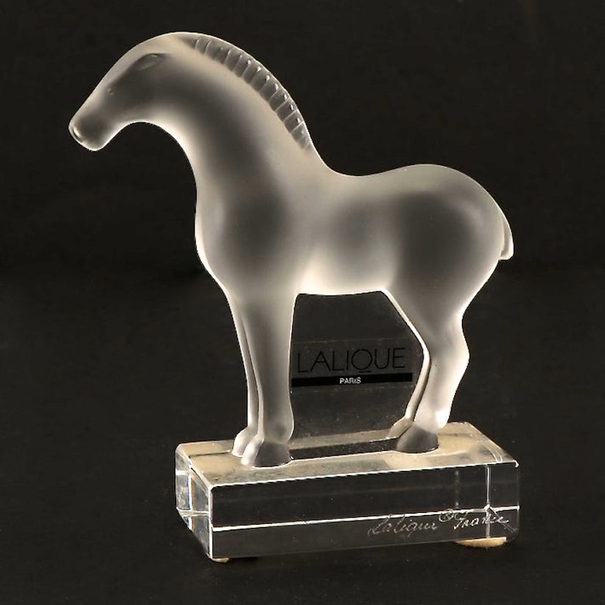 Lalique "Tang Horse" Frosted Crystal Paperweight