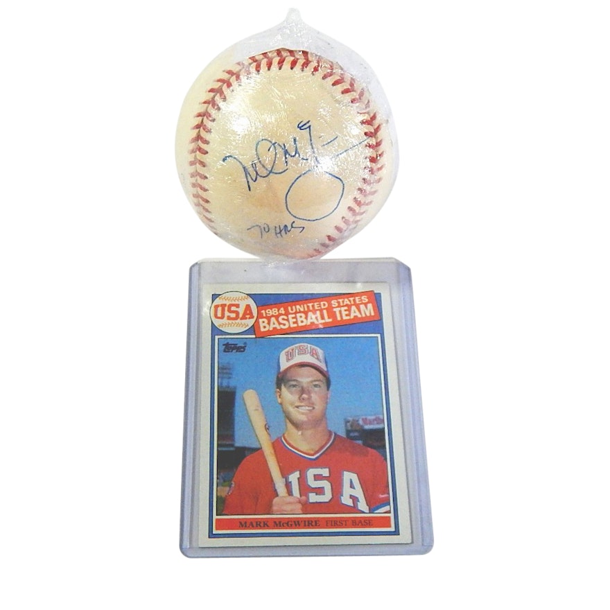 Mark McGwire Signed "70 HRs" Baseball and 1985 Topps USA #401 Rookie Card