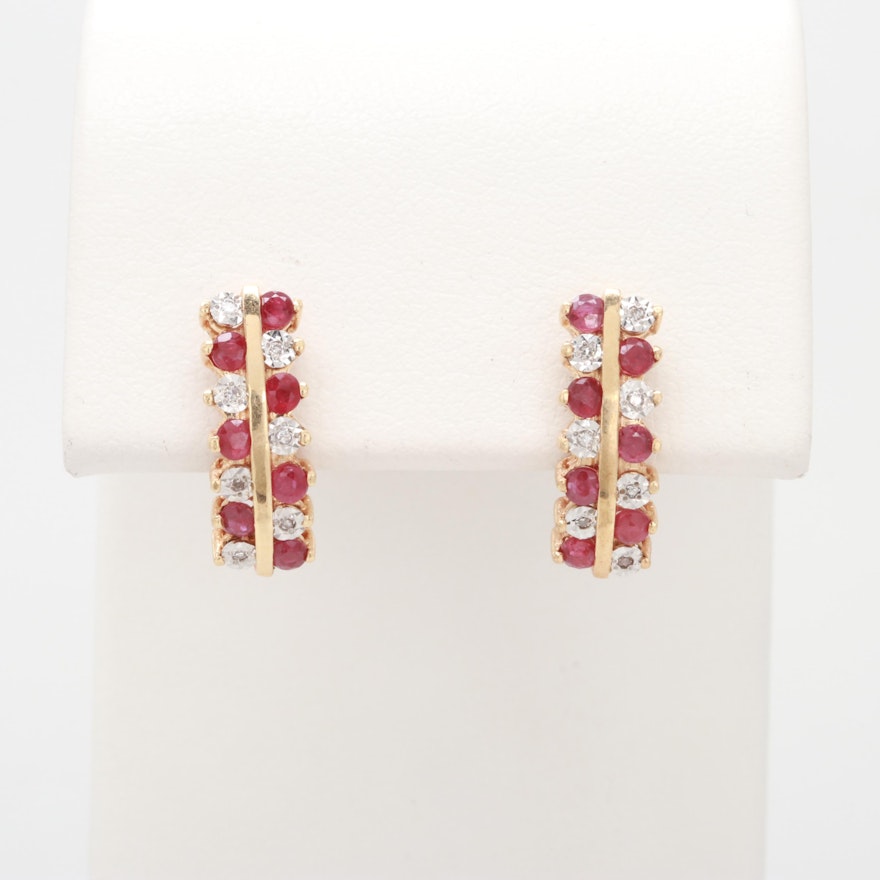 14K Yellow Gold Diamond and Ruby Earrings