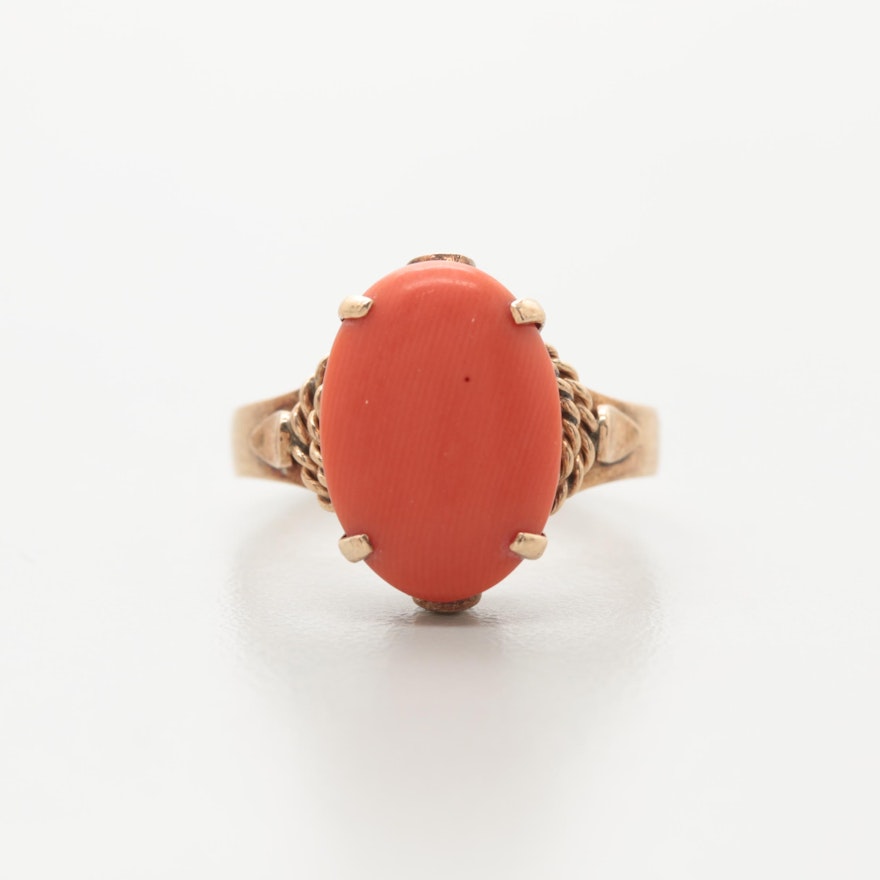 10K Yellow Gold Coral Ring