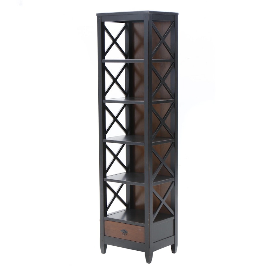 Contemporary Painted Wood Black Lattice Bookcase by Arhaus