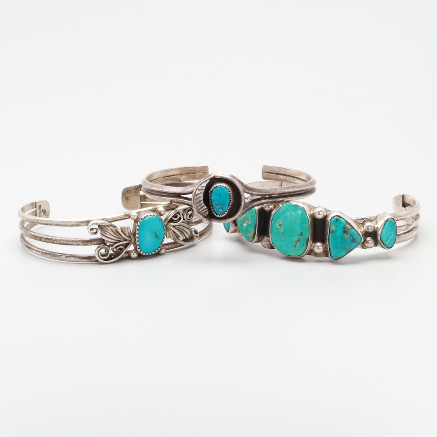 Southwestern Style Sterling Silver Turquoise Bracelets