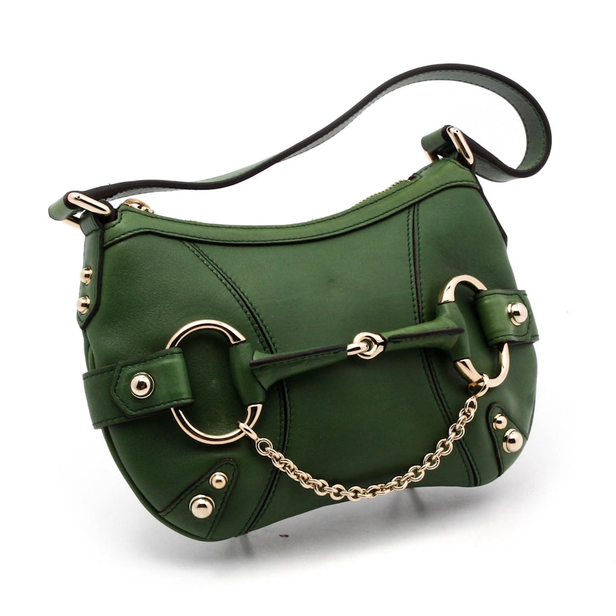 Gucci Green Leather Horse Bit Baguette