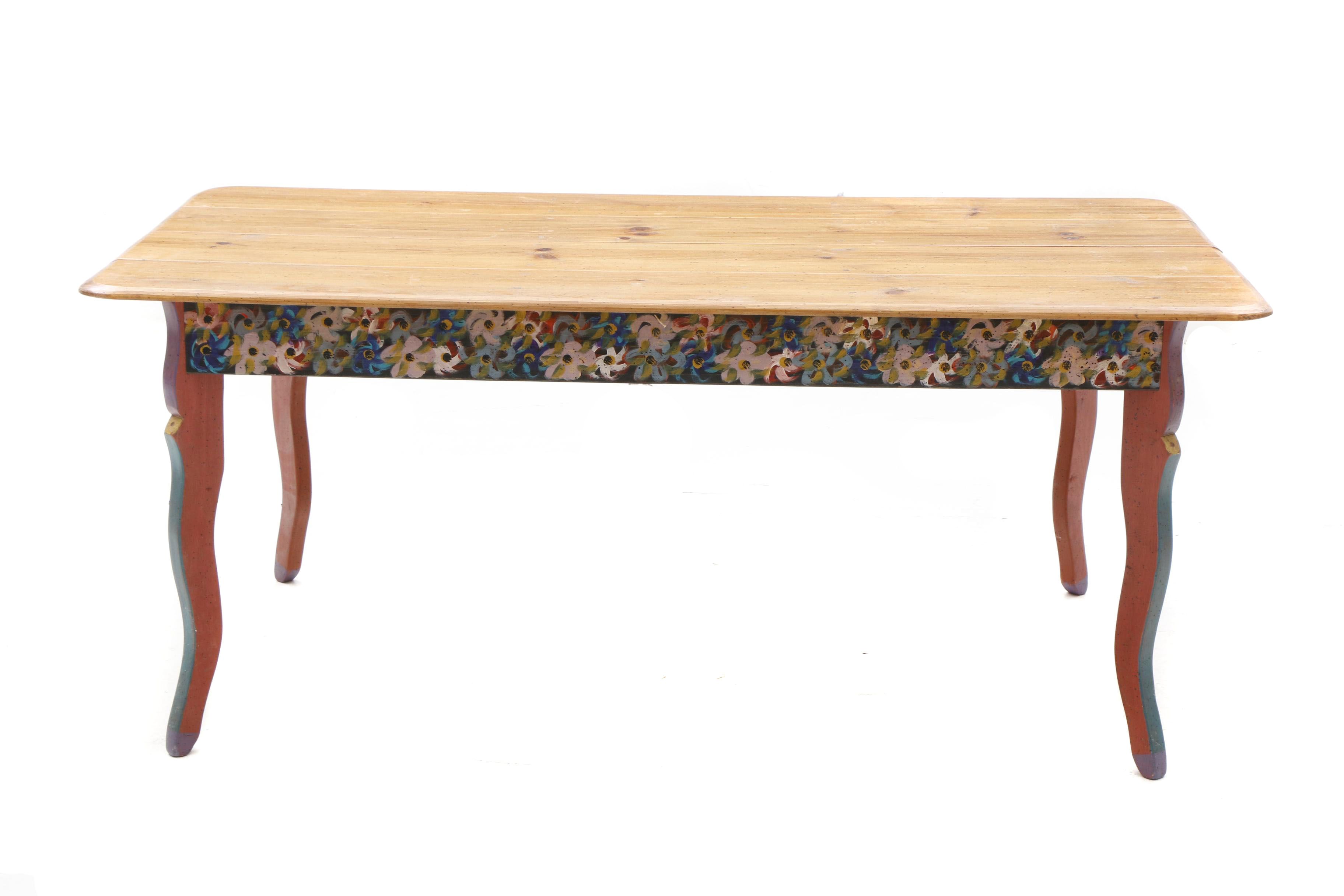 David Marsh Painted Pine Dining Table and Six Chairs