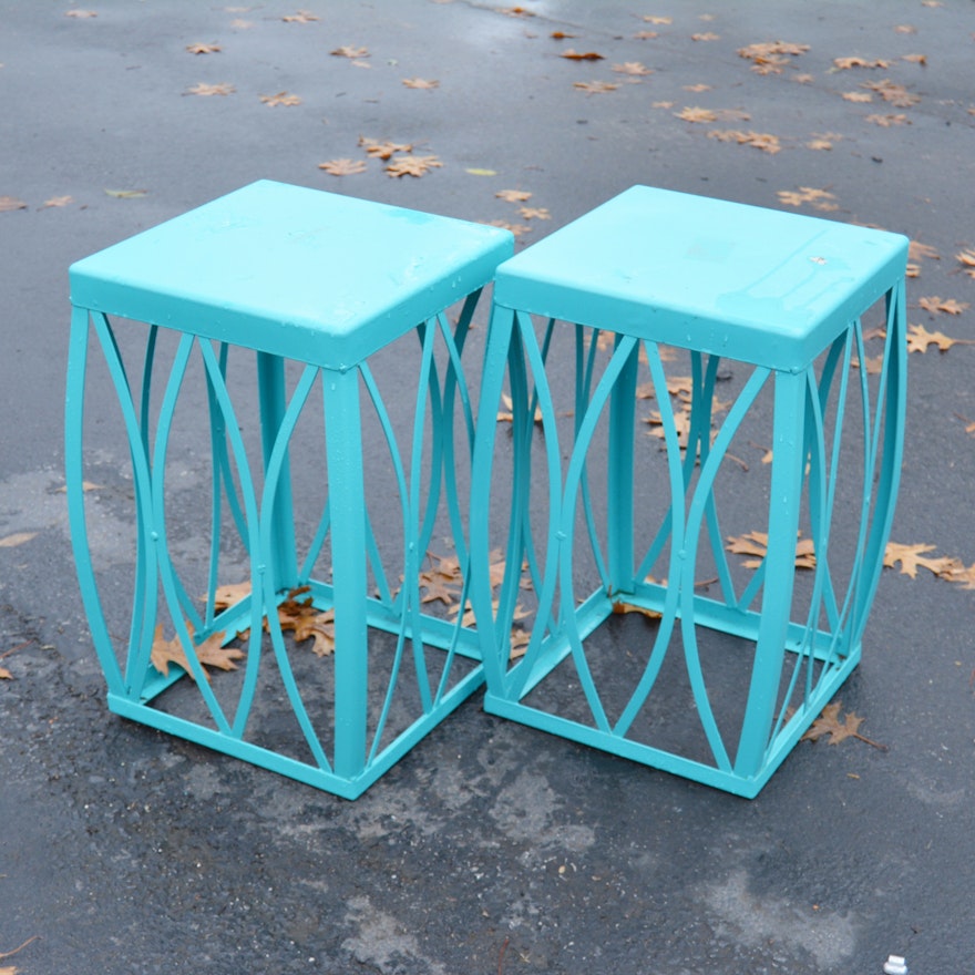 Pair of Turquoise Metal Occasional Tables