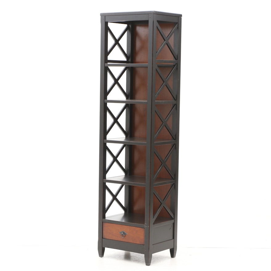 Contemporary Painted Wood Black Lattice Bookcase by Arhaus