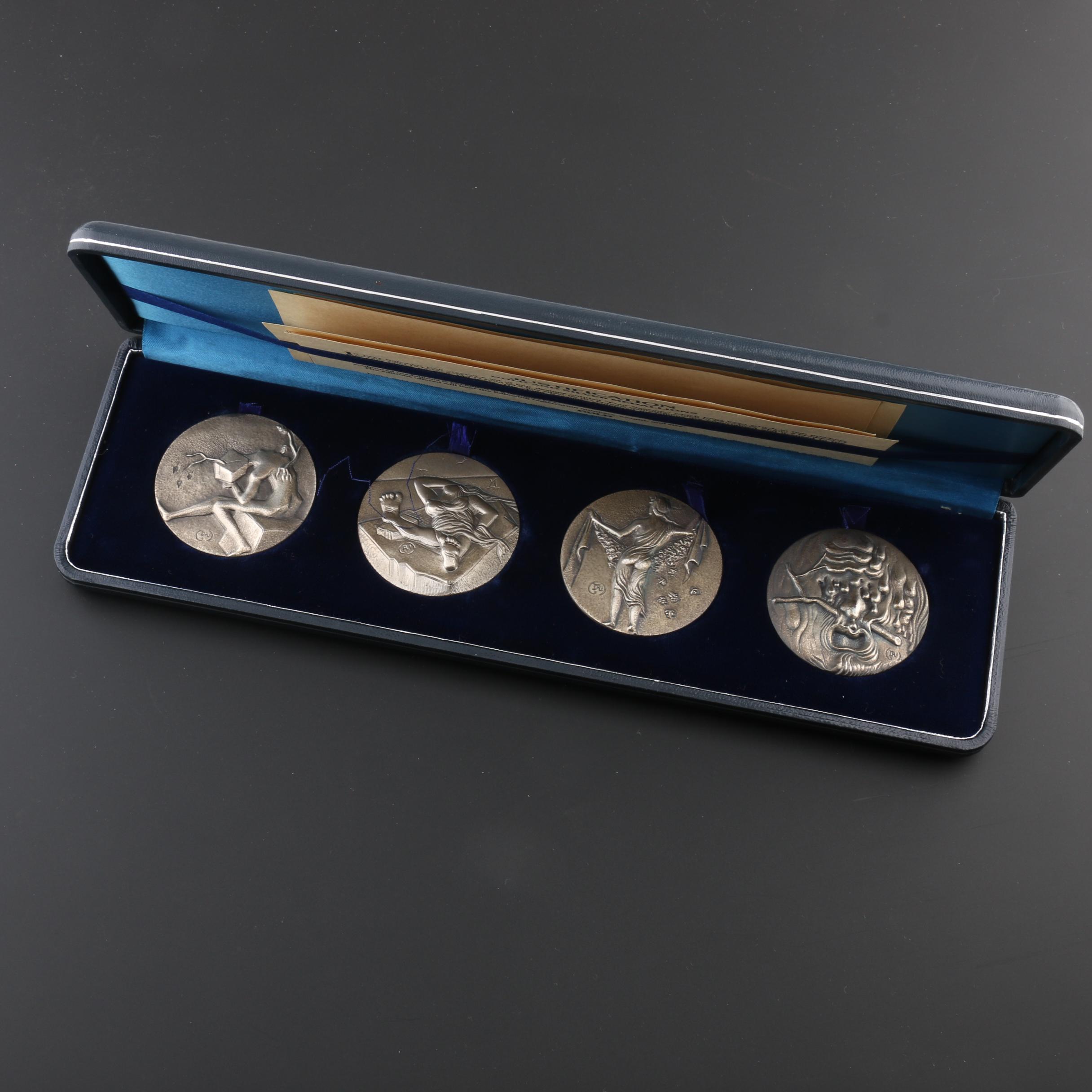 1979 Salvador Dali "The Four Seasons" 4-Piece Silver Medallion Set