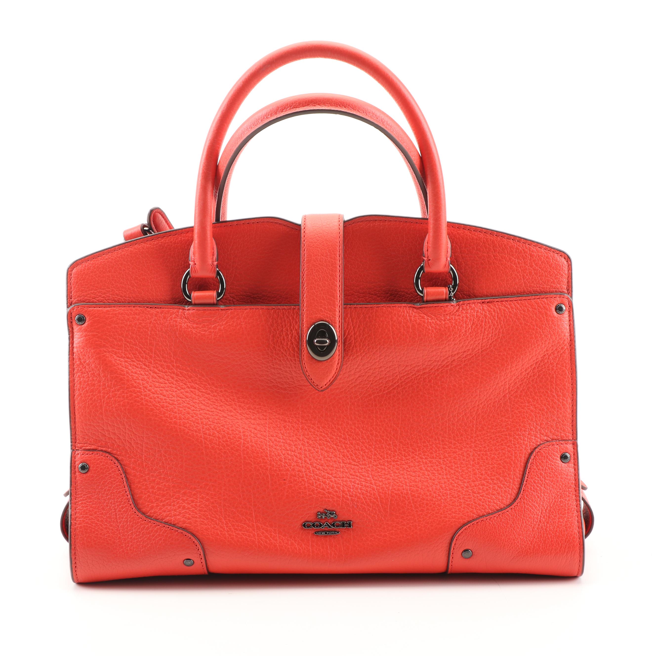 Coach New York Mercer 30 Deep Coral Grained Leather Satchel