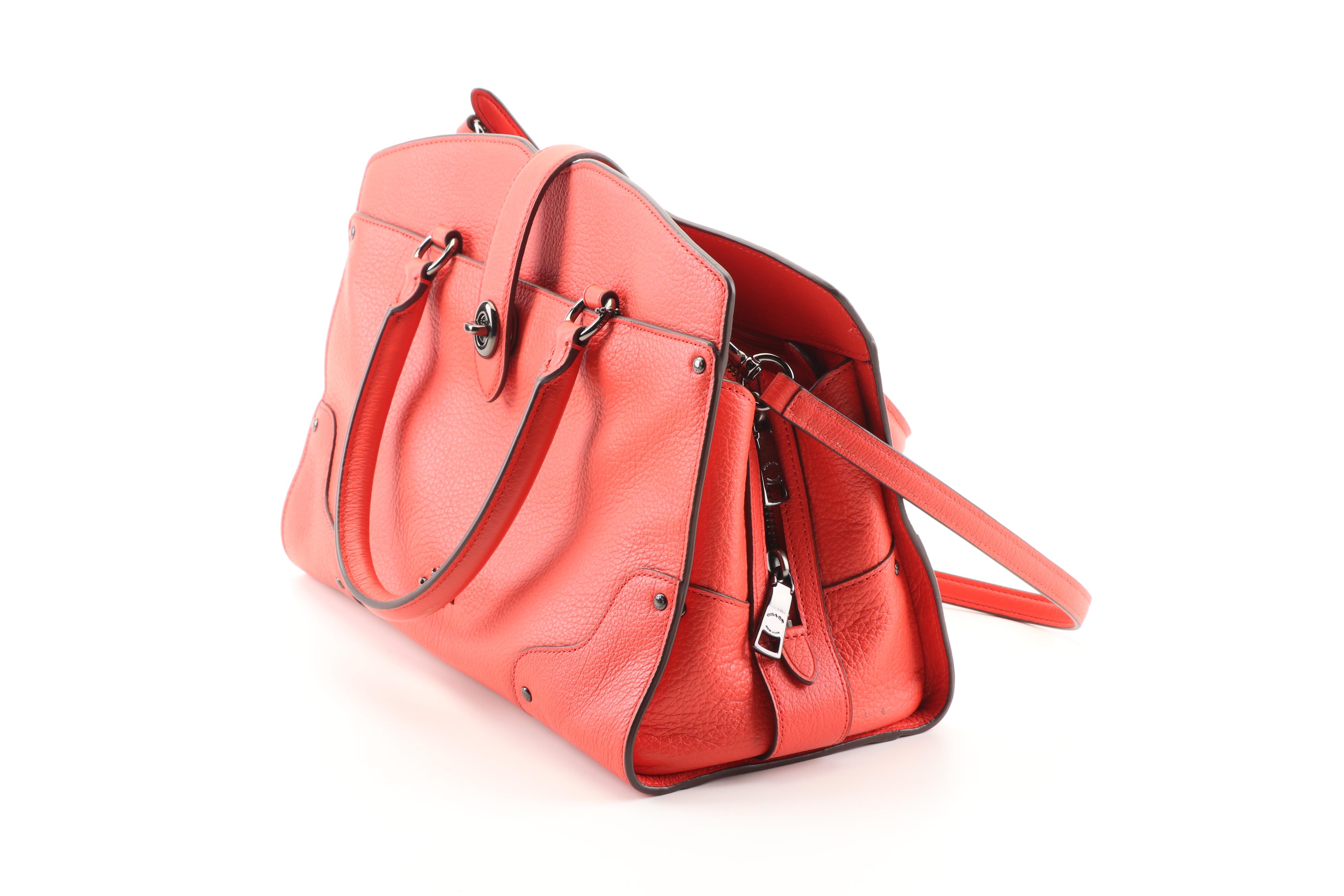 Coach New York Mercer 30 Deep Coral Grained Leather Satchel